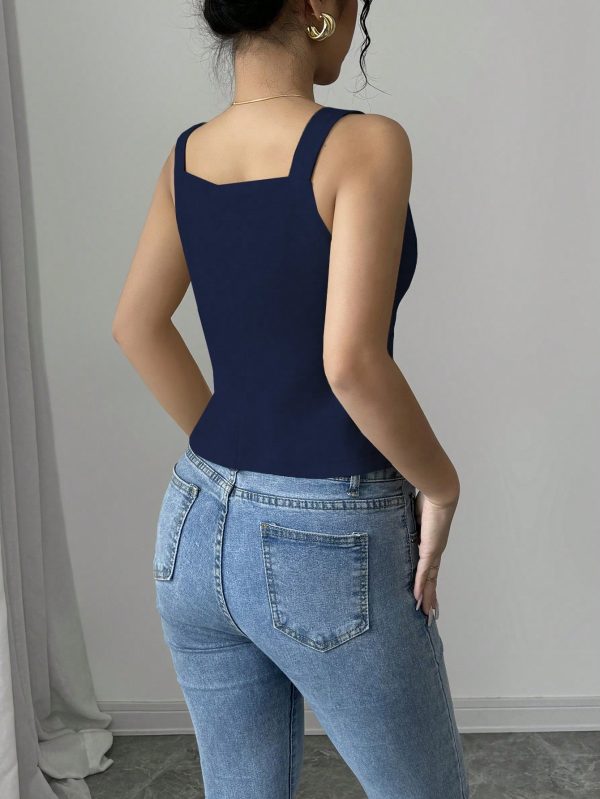 Elenzga Parte superior de tirantes casual y sencilla de color liso con botones delanteros - Imagen 18
