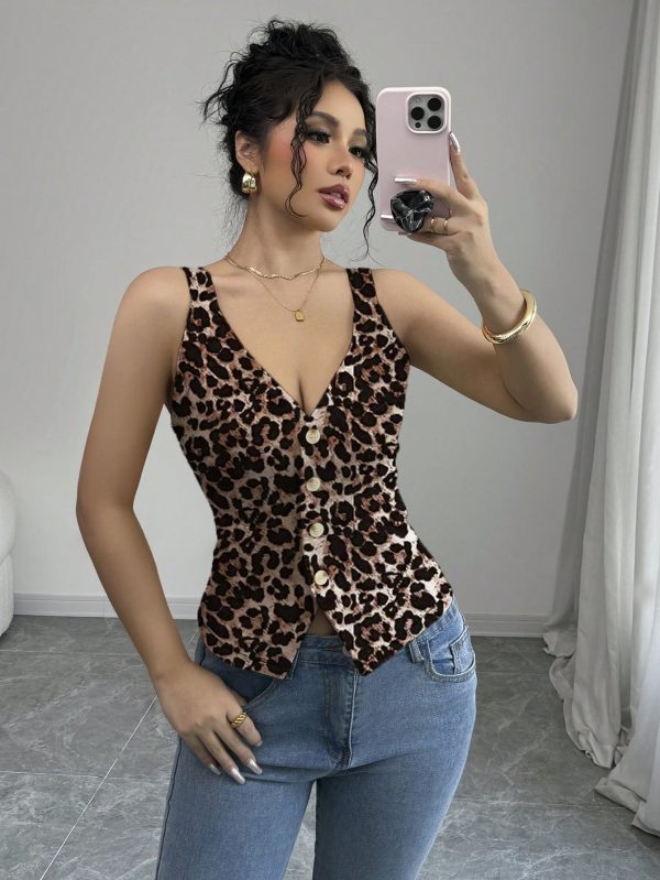Elenzga Parte superior de tirantes casual y sencilla de color liso con botones delanteros - Imagen 71