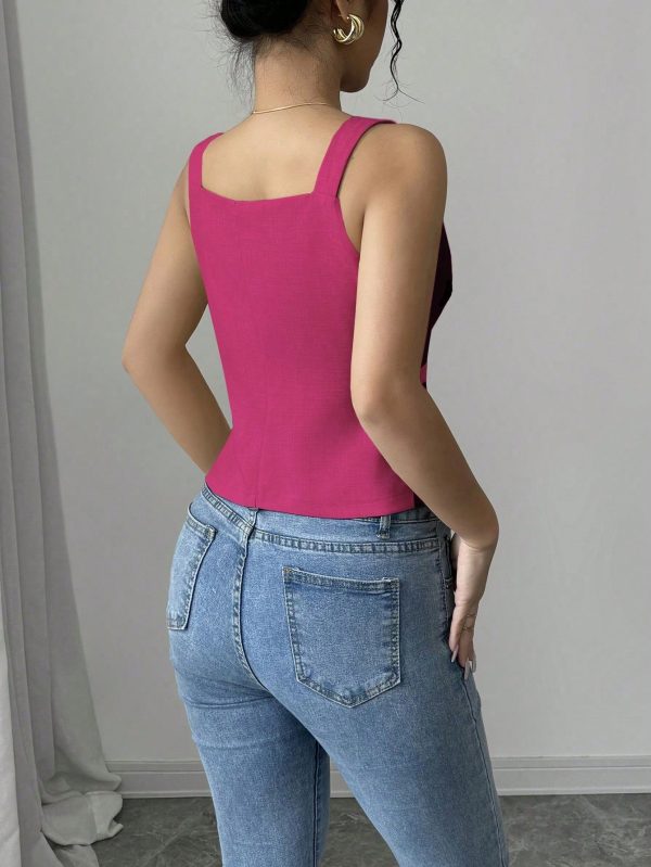 Elenzga Parte superior de tirantes casual y sencilla de color liso con botones delanteros - Imagen 110